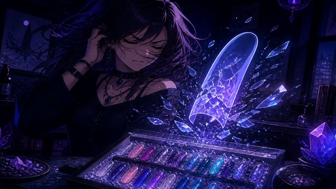 Anime caution scene with cracked fake tip hologram over chips — algorithm-myth