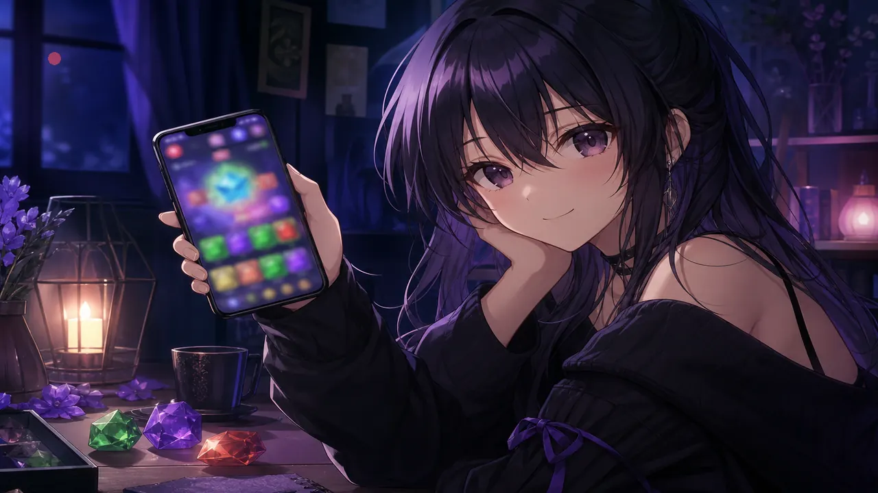 Anime player with phone and crystal colour chips on desk — articles/download-queries-vs-demo