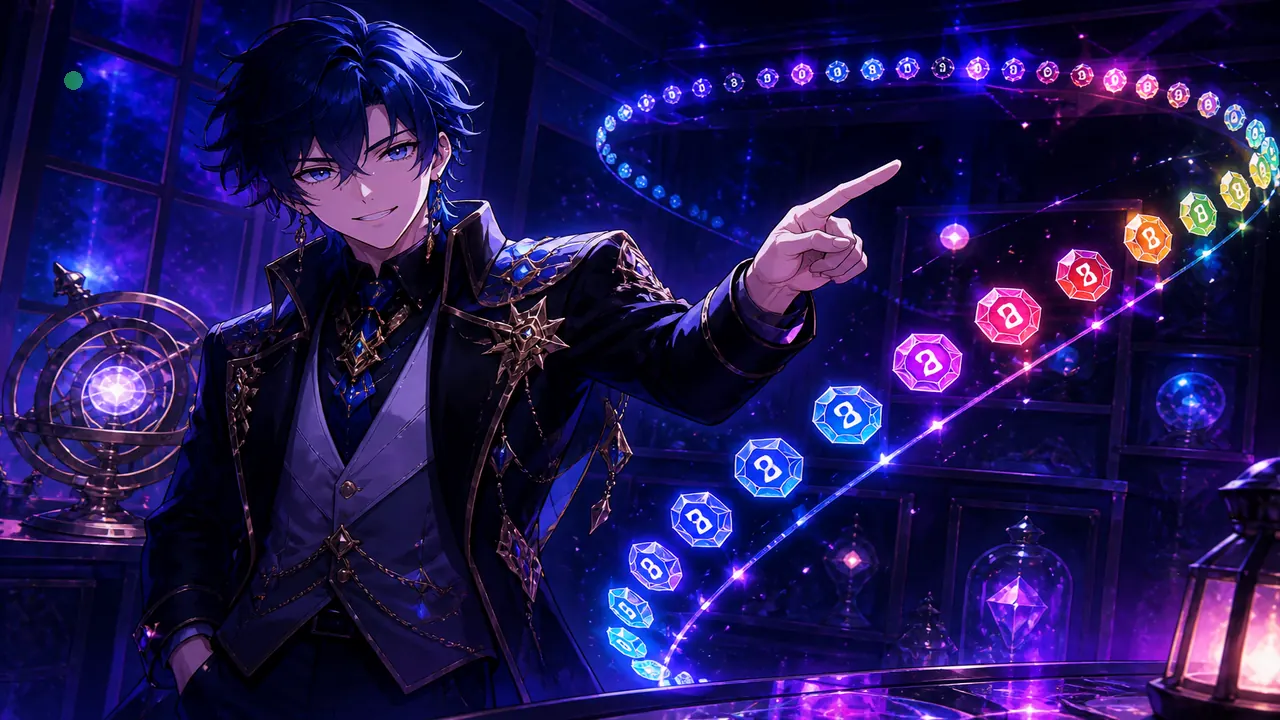Anime host beside a ribbon of coloured digit gems — articles/why-history-lies