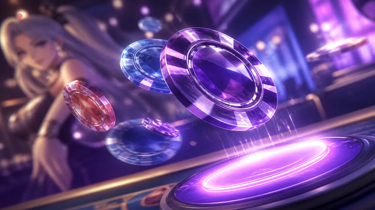 Crystal colour chips flying toward a glowing violet stake — link-queries