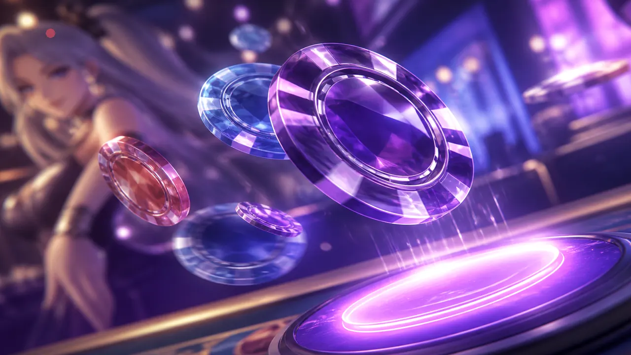 Crystal colour chips flying toward a glowing violet stake — numbers-0-9